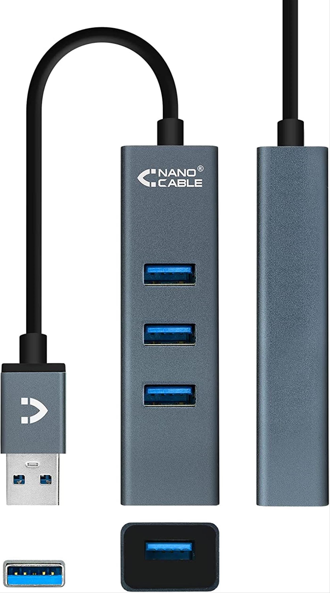 HUB USB 3.0 NANOCABO 4xUSB 10CM CINZA