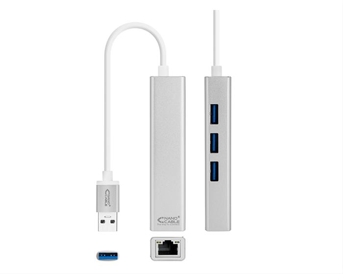 CONVERSOR USB 3.0 PARA RJ45 GIGABIT ETHERNET + 3 USB 3.0 PRATA 15CM